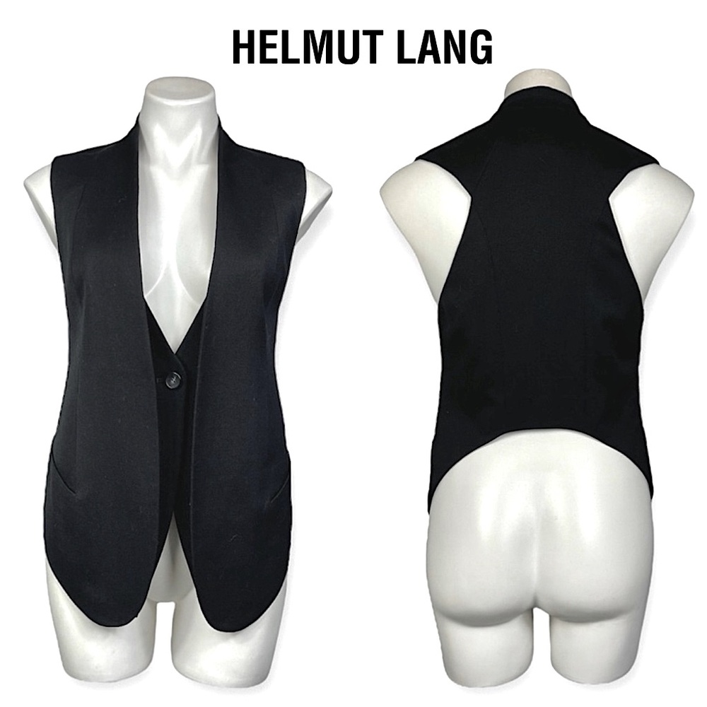 HELMUT LANG SMOKING WOOL BLEND VEST HIGH LOW SLEEVELESS JACKET GILLET BLACK XS